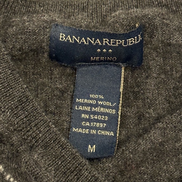 Banana Republic Merino Grey Argyle V Neck Vest Preppy Sleeveless Sweater Medium - Picture 3 of 5